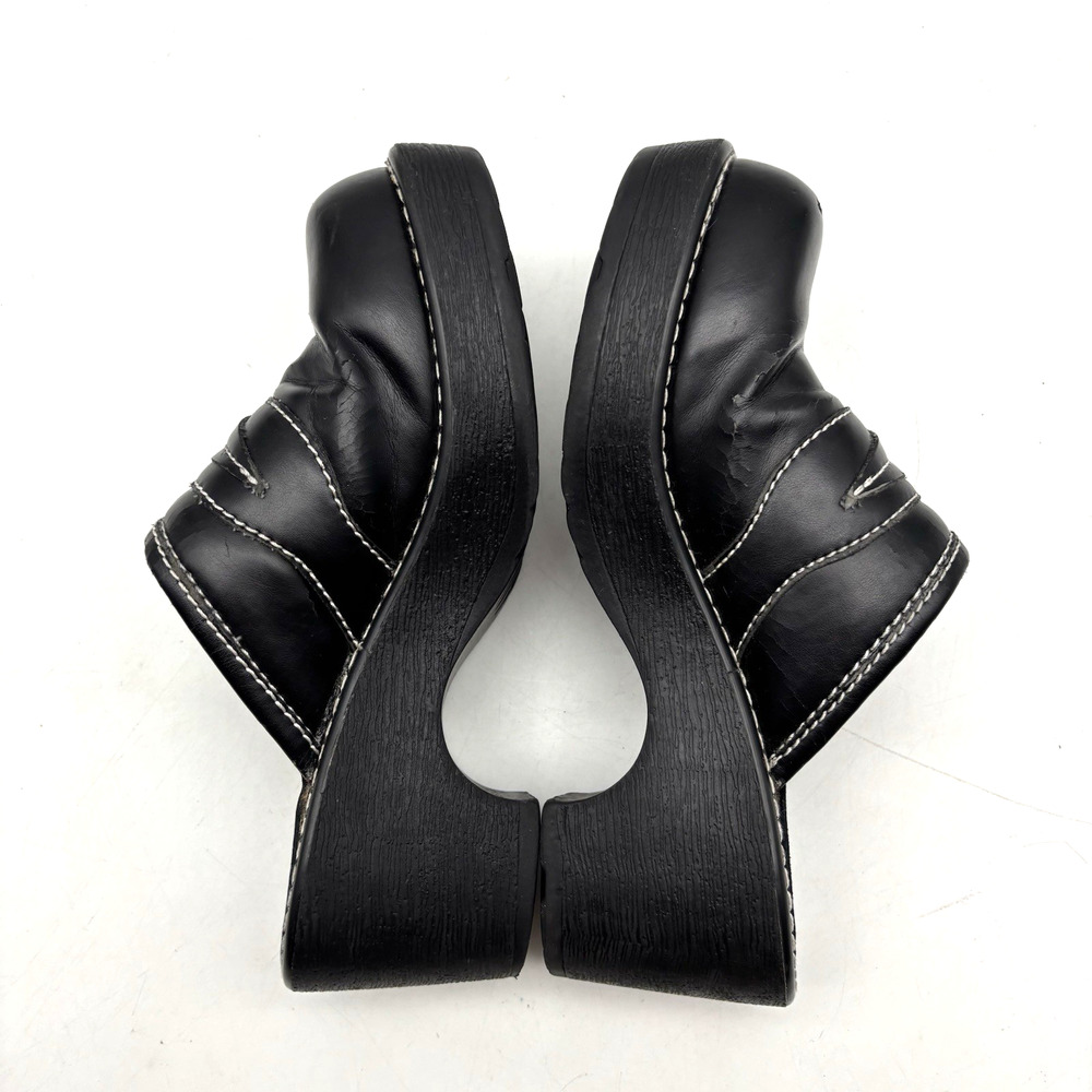 Vintage 90s Y2K Route 66 Black Faux Leather Chunky Platform O-ring Mules 7 - Picture 14 of 16